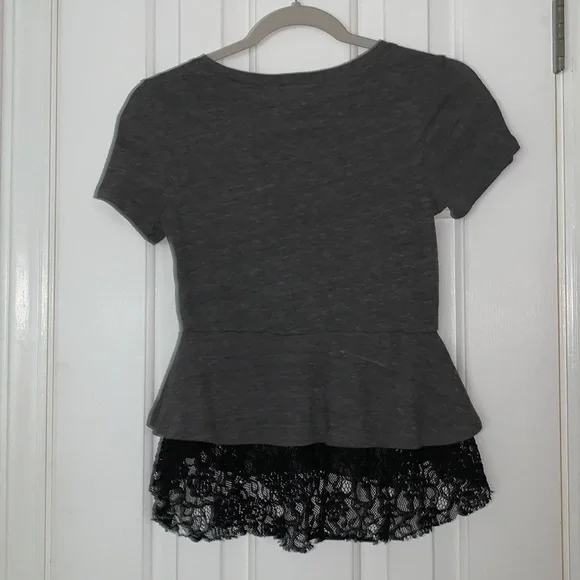 Free People gray and black lace shirt sz Small - Picture 6 of 9